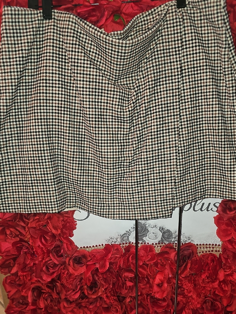 Old Navy Black and Brown Houndstooth Skirt With Faux Wrap Front Size XXL